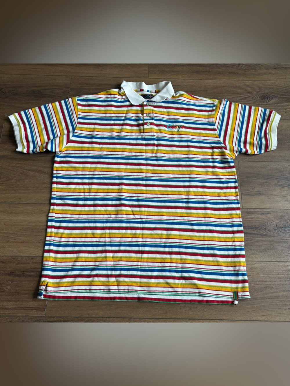 Vintage COOGI Striped Rainbow Polo Shirt Men’s 3XL Y2K Streetwear Hip Hop 90's